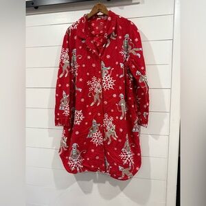 Nick & Nora Christmas Sock Monkey Nightshirt Flannel Women’s Size XXL Red, Snow